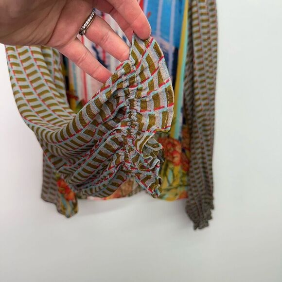 Anthropologie Conditions Apply Women’s Multi Viscose Neck Tie Semi Sheer Blouse - Picture 9 of 15